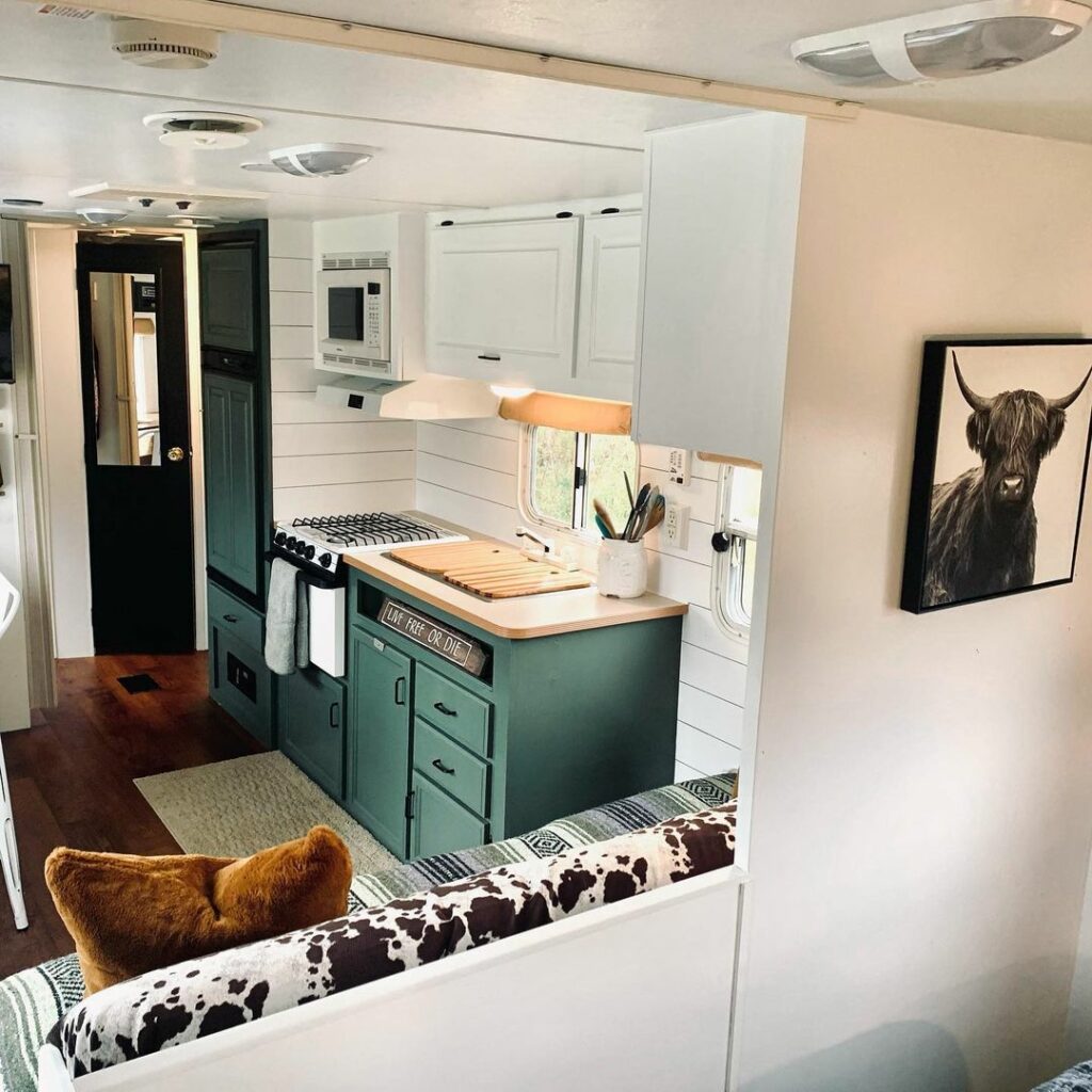 Two-Toned RV Kitchen – Dark Lower, Light Upper Cabinets – LoveThatRV