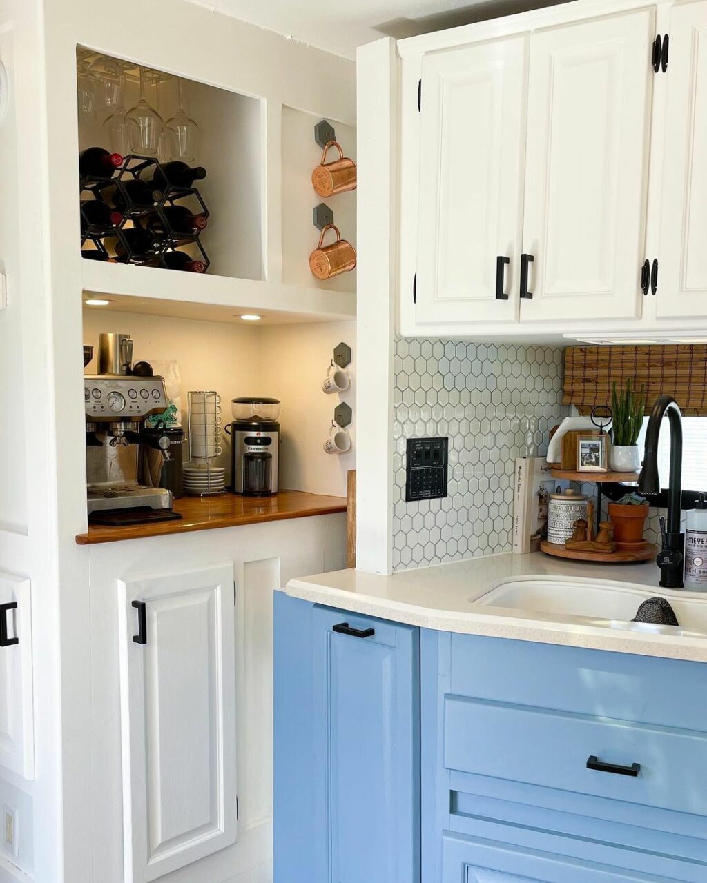 Two-Toned RV Kitchen – Dark Lower, Light Upper Cabinets – LoveThatRV