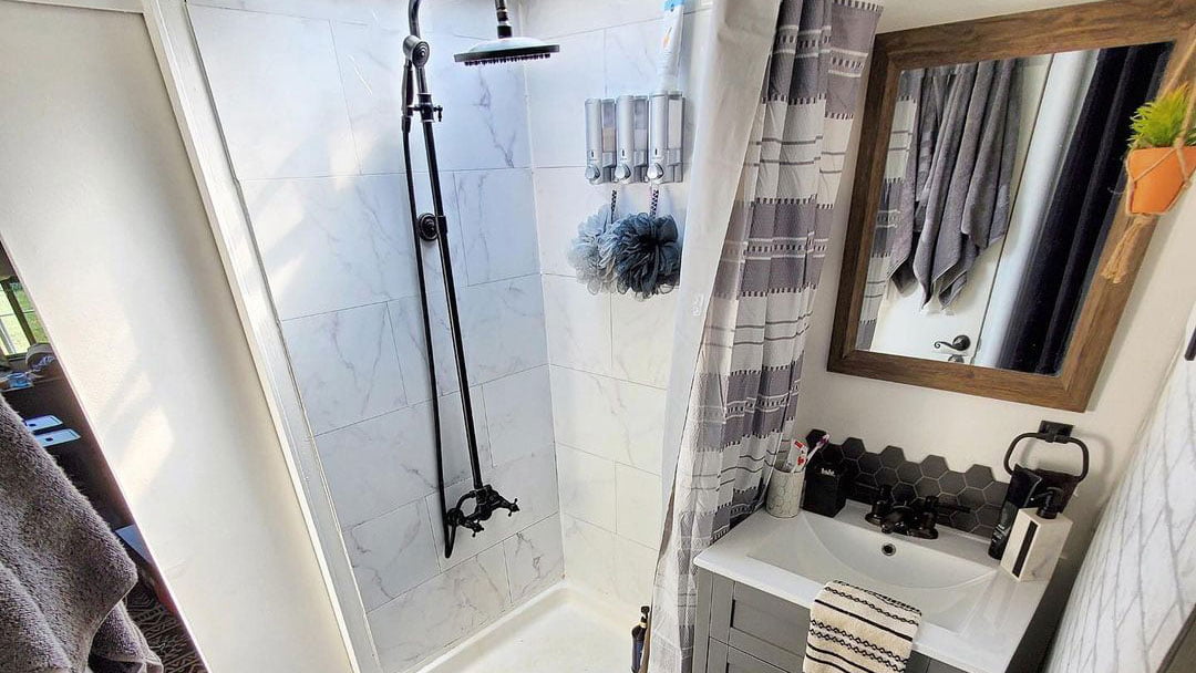 RV Camper Travel Trailer Bathroom Extra Long Stick on Shower